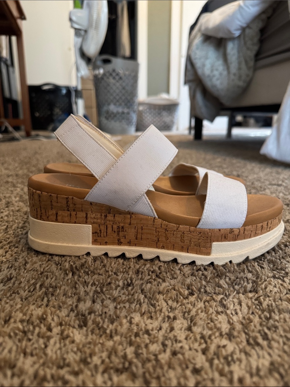Madden Girl White Cork-Effect Platform Wedge Sandals